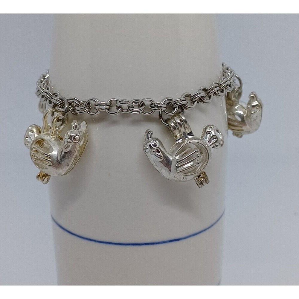 Chicken Charm Bracelet Silvertone Toggle Clasp
